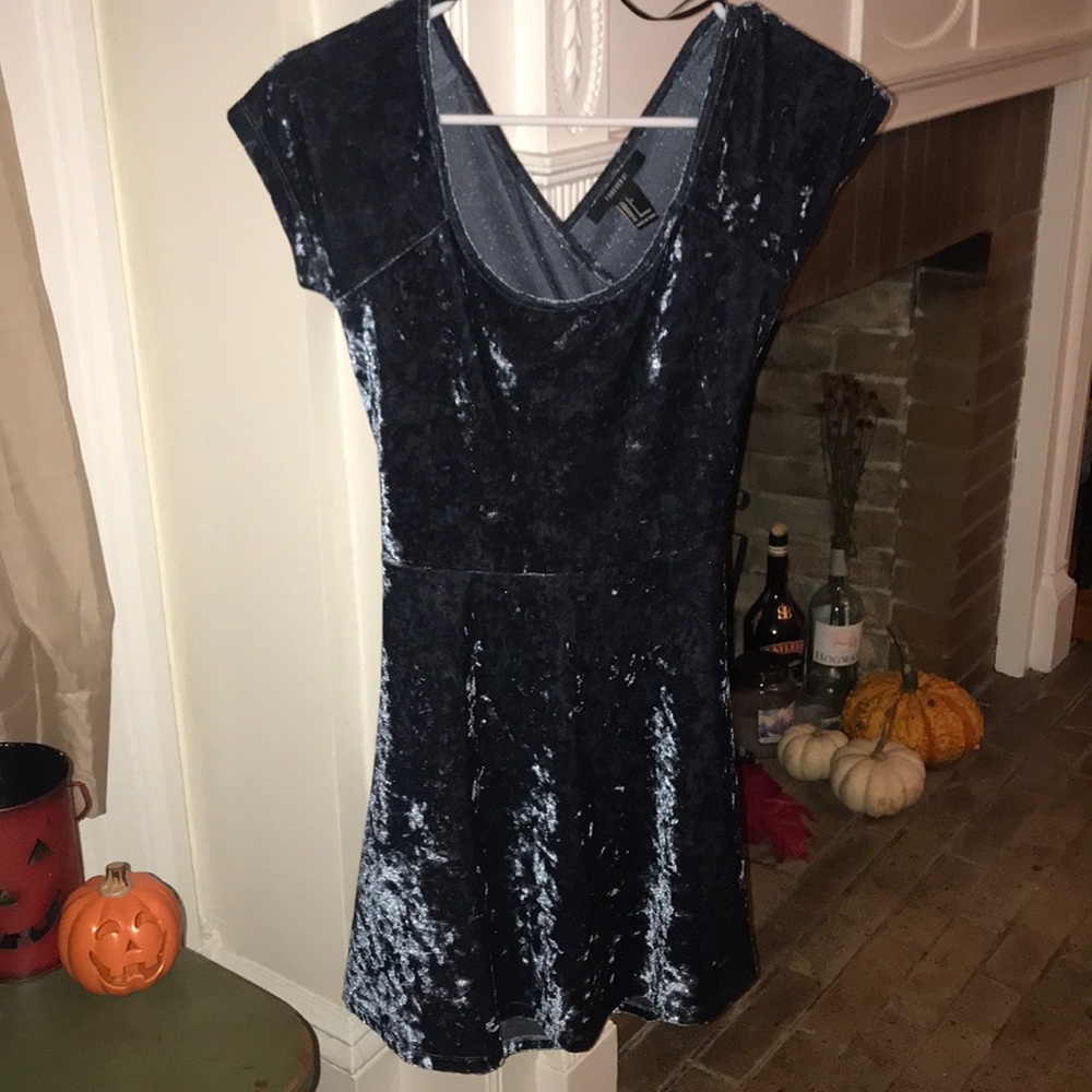 blue crushed velvet dress